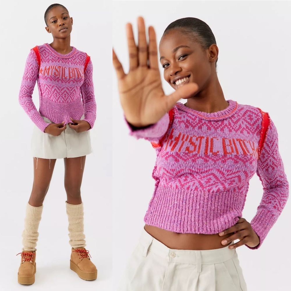 NWT Urban Outfitters BDG Noah Mystic Crew Neck Chunky Knit Sweater Top Pink S